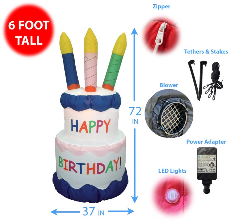 BZB Goods 6 Foot Inflatable Happy Birthday Cake with Candles Yard Decoration - Image 2